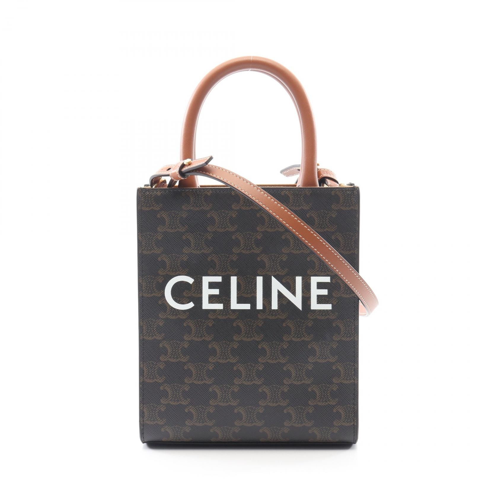 セリーヌ CELINE ミニ バーティカル カバ トリオンフ ハンドバッグ バッグ PVCコーティングキャンバス レザー レディース ブラウン系 194372BZK.04LU 【中古】