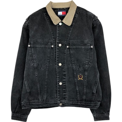 古着 90年代~ トミーヒルフィガー TOMMY HILFIGER JEANS ブラック デニムジャケット Gジャン カナダ製 メンズS相当 ヴィンテージ/eaa634697