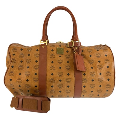 MCM エム シー エム ヴィセトス ブラウン ゴールド金具 PVC レザー/ ボストンバッグ ショルダーバッグ 2way 604672 【中古】