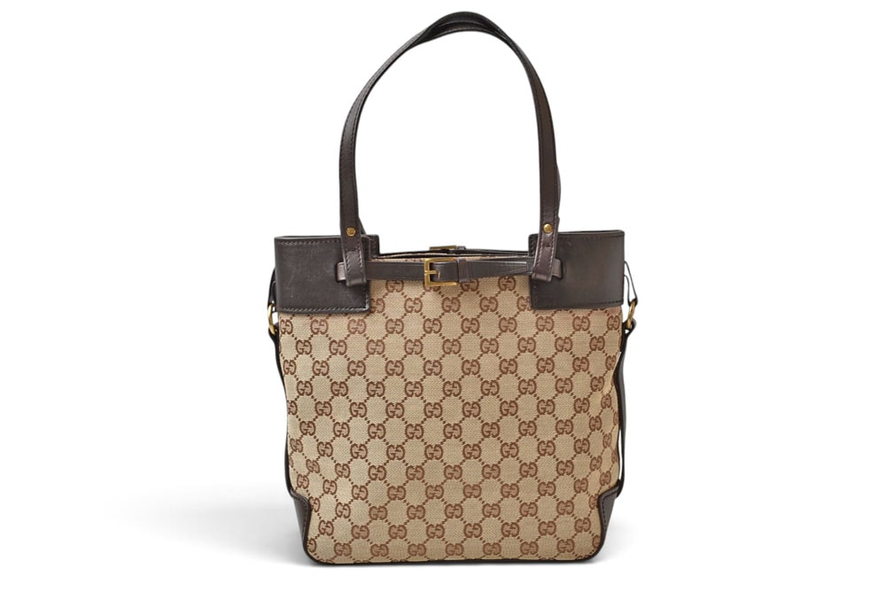 グッチ ハンドバッグ/セミショルダーバッグ GUCCI バッグ 107757  GGキャンバス ブラウン/ベージュ レディース【中古】