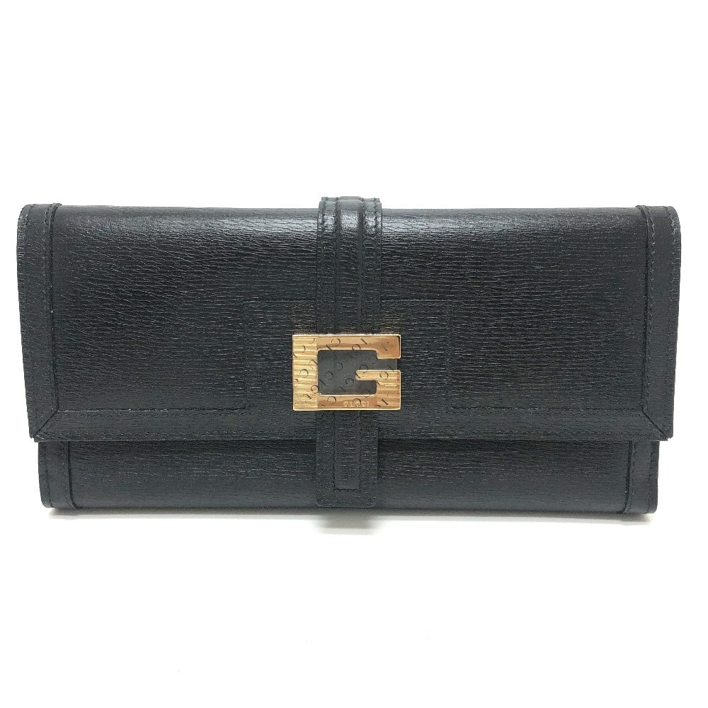グッチ GUCCI Gロゴ 035-3661 2つ折り ロングウォレット 両開財布 長財布 レザー ブラック 新品同様