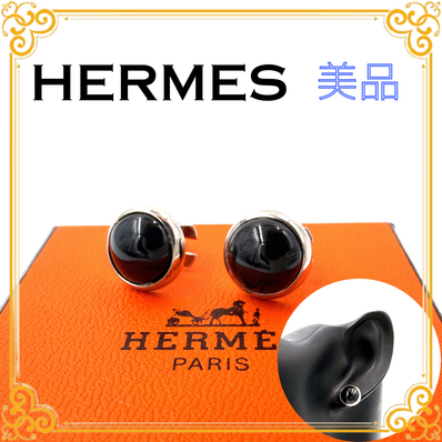 ■美品■ HERMES エルメス エクリプス ピアス ブラック 黒 シルバー sv925 耳飾り アクセサリー レディース 箱付き メンズ ユニセックス