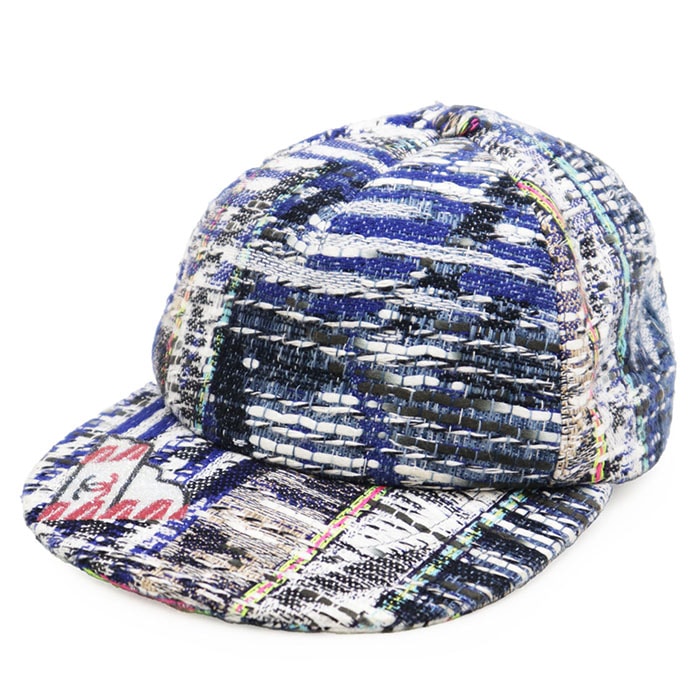 【美品】CHANEL シャネル キャップ ツイード COCOマーク ロゴ メタリックラインストーン ワッペン 帽子 メンズ レディース ユニセックス サイズ FREE 51~56cm ブルー マルチカラー 青 フランス製