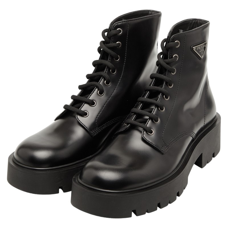 プラダ 三角ロゴプレート 厚底 チャンキーソール ブーツ サイズ:8 2TG242 ブラック レザー メンズ PRADA 【中古】