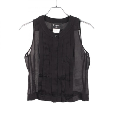 シャネル CHANEL ノースリーブ プリーツ ブラウス 衣料品 トップス シルク レディース ブラック系 P20804V07411 【中古】