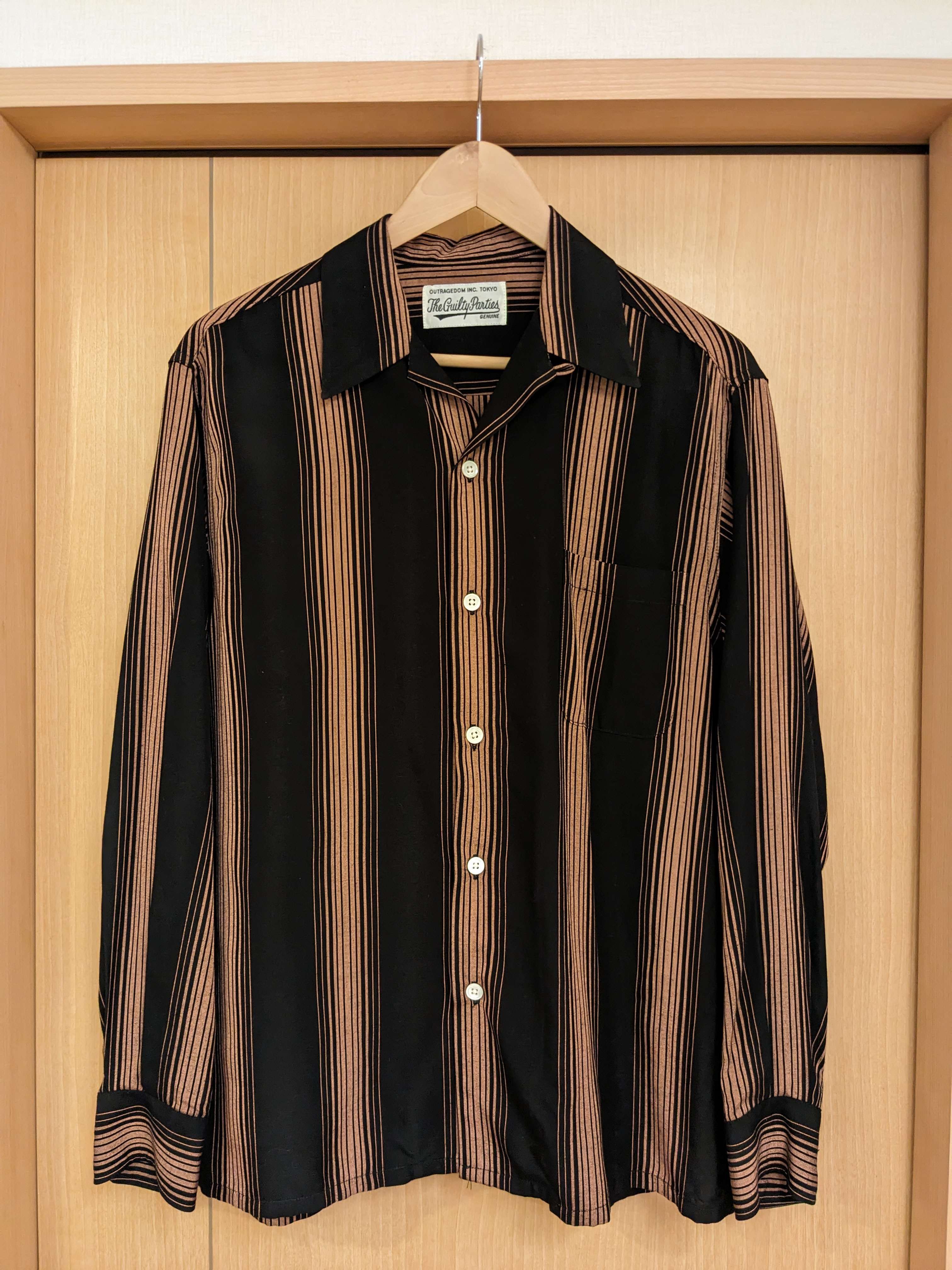 WACKO MARIA Striped Open Collar Shirt "Black"