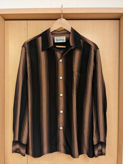 WACKO MARIA Striped Open Collar Shirt "Black"