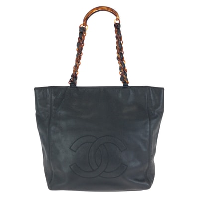 美品 CHANEL シャネル ヴィンテージ ココマーク マーブルチェーン ブラック 黒 キャビアスキン トートバッグ ショルダーバッグ 602679 【中古】