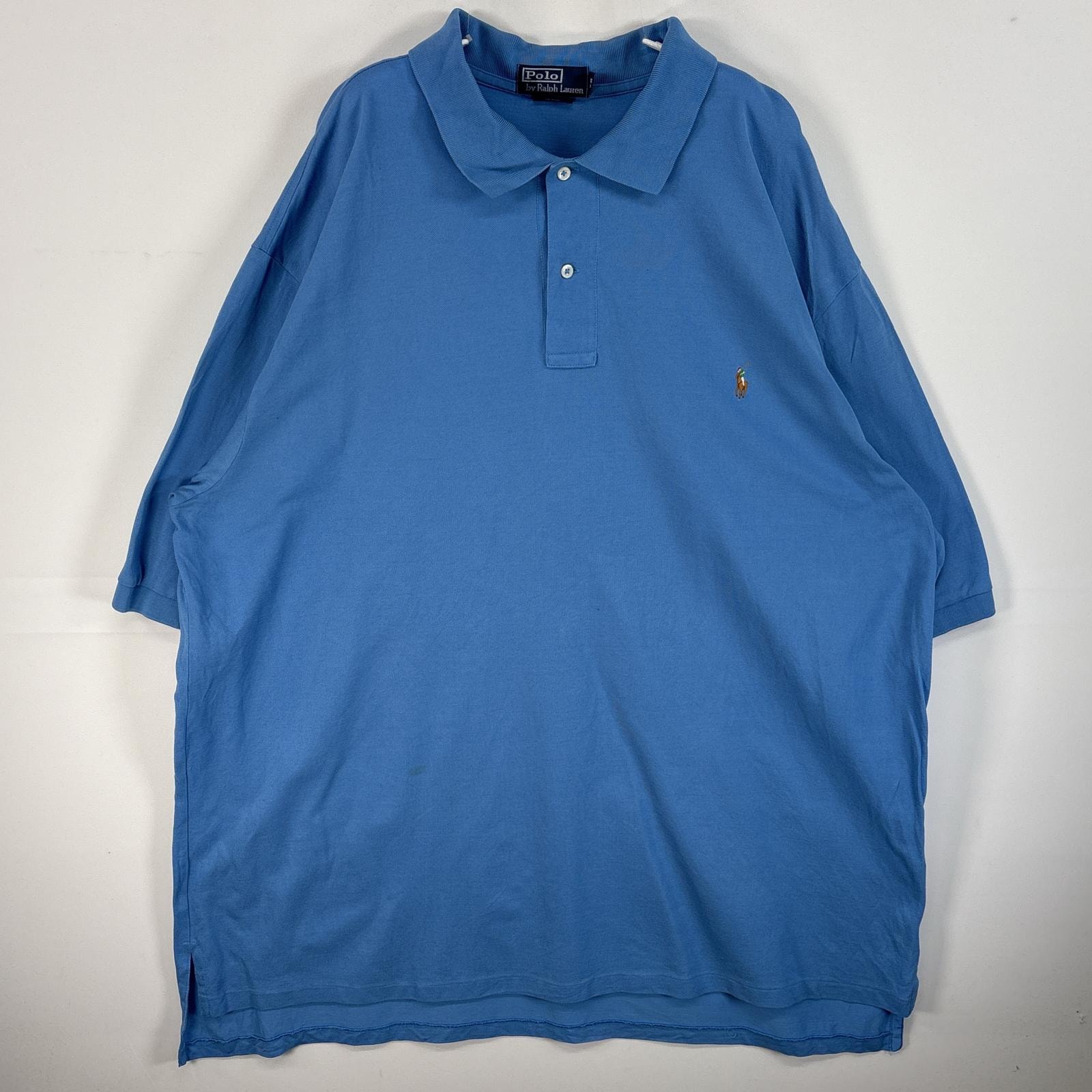 古着 90's/90年代 ポロバイラルフローレン Polo by Ralph Lauren 半袖 ポロシャツ ロゴ 刺繍 大きいサイズ 2ボタン 3XLT TALL  水色 無地 メンズ