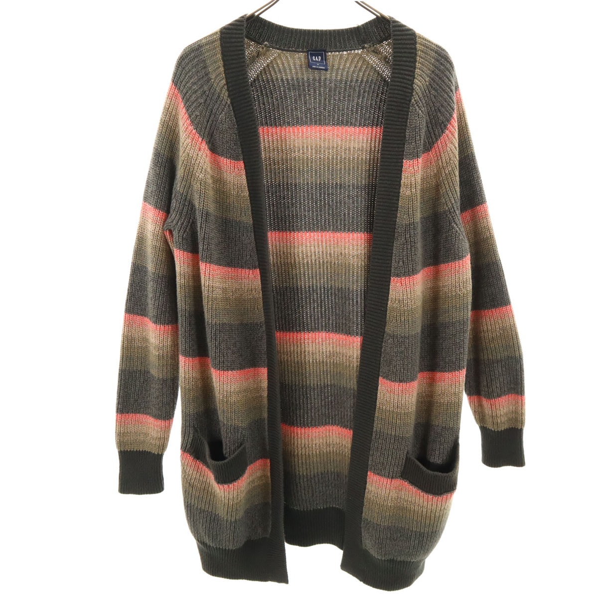 GAP ギャップ ボーダー柄 長袖 ロング ニットカーディガン M マルチ