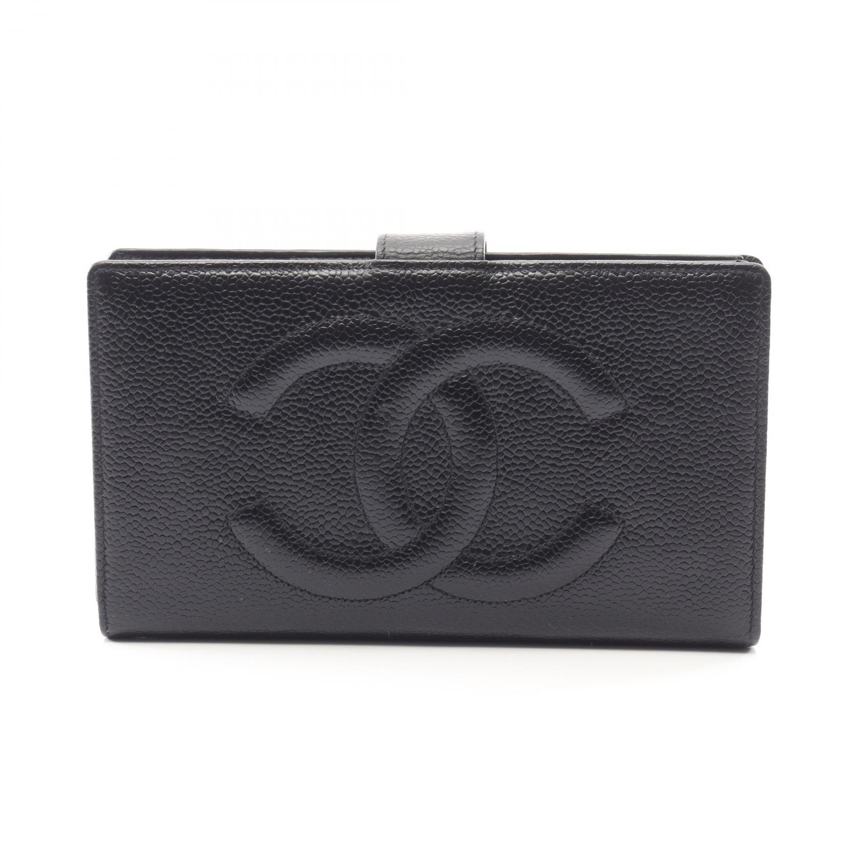シャネル CHANEL ココマーク 二つ折り長財布 財布 カーフ(牛革) レディース ブラック系 A13498 【中古】