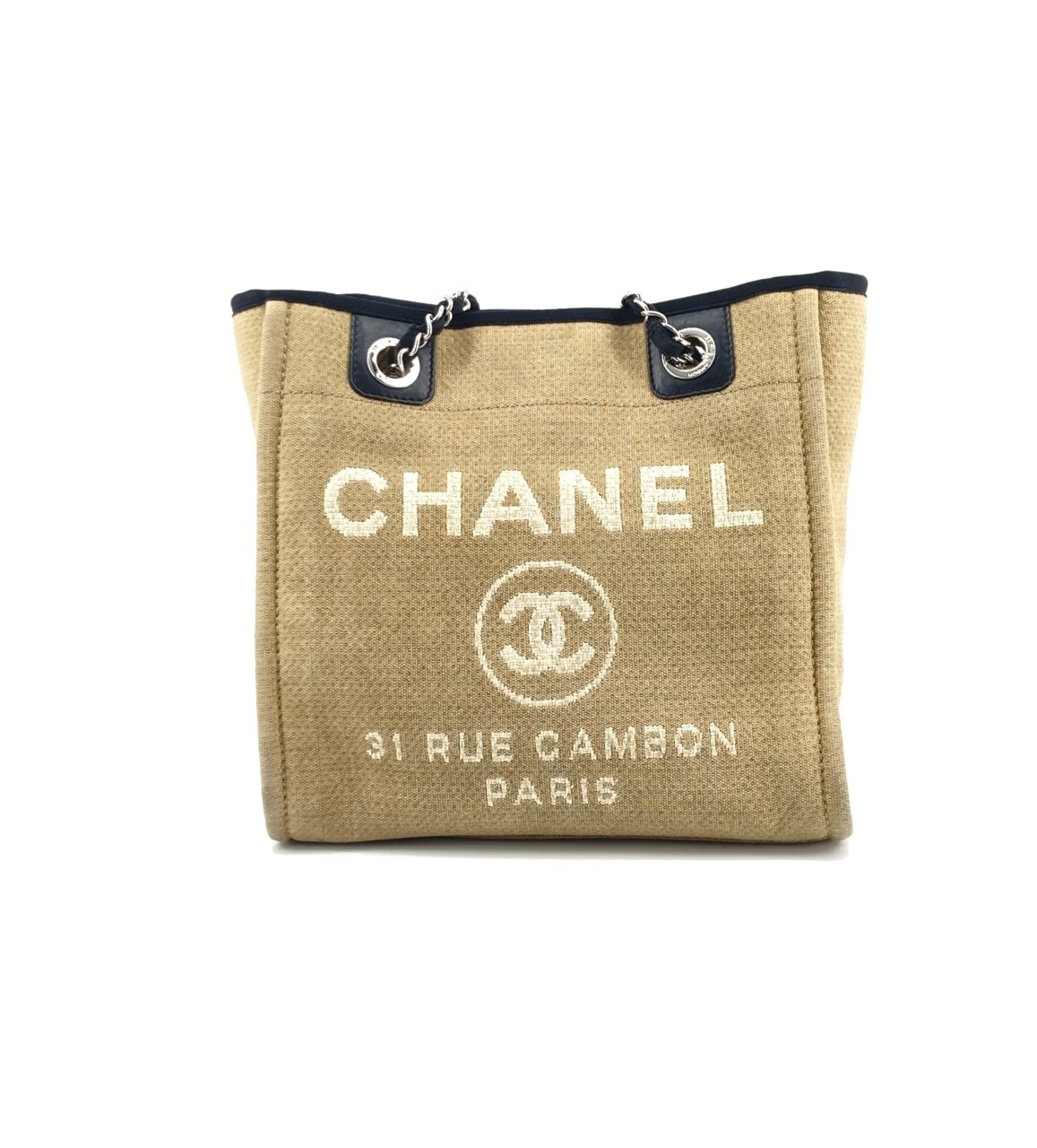 CHANEL(シャネル) ドーヴィルトートPM チェーンショルダー ココマーク 15番台 A66939 トートバッグ ベージュ×ホワイト