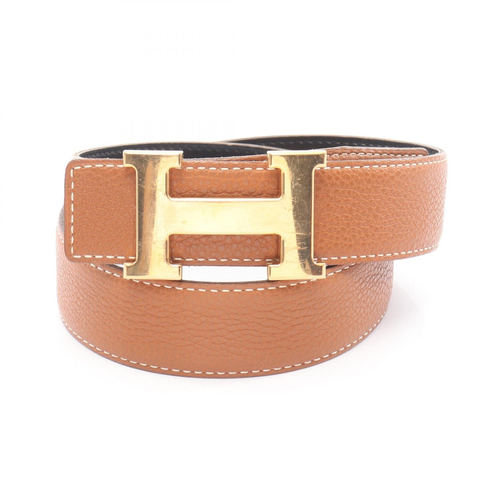 エルメス HERMES コンスタンス Hベルト ベルト 衣料品 カーフ(牛革) レザー トゴ トゴ ゴールド □E刻印(2001年製造) レディース ブラウン系 / ブラック系 / ノワール 【中古】