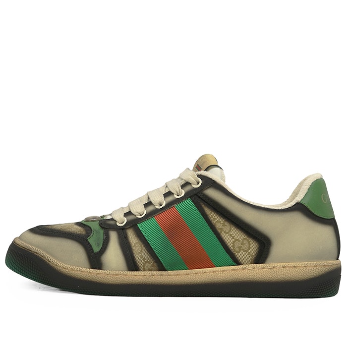 【未使用】GUCCI グッチ ローカットスニーカー サイズ 7.5 メンズ Screener スクリーナー レザー ロゴ GGキャンバス ウェブストライプ シューズ 靴 箱/紐付属 マルチカラー イタリア製