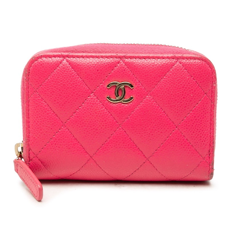 シャネル マトラッセ ココマーク カードケース コインケース 名刺入れ ピンク ゴールド金具 キャビアスキン レディース CHANEL 中古