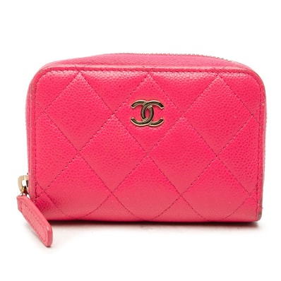 シャネル マトラッセ ココマーク カードケース コインケース 名刺入れ ピンク ゴールド金具 キャビアスキン レディース CHANEL 中古