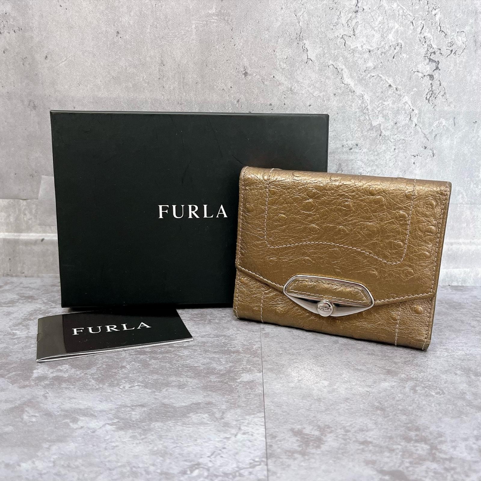 【FURLA】フルラ 折り財布 箱 ブランドブック付き フラップ シルバー金具 粒状模様 シボ調 スクエア型 ブラウン レディース メタルパーツ