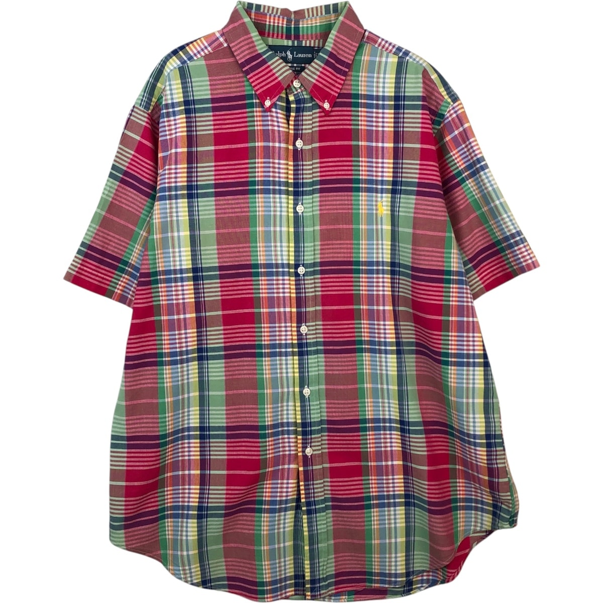 古着 ラルフローレン Ralph Lauren CLASSIC FIT クラシックフィット マドラスチェック 半袖 ボタンダウン チェックシャツ メンズXL相当/eaa641169