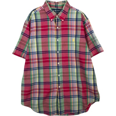 古着 ラルフローレン Ralph Lauren CLASSIC FIT クラシックフィット マドラスチェック 半袖 ボタンダウン チェックシャツ メンズXL相当/eaa641169