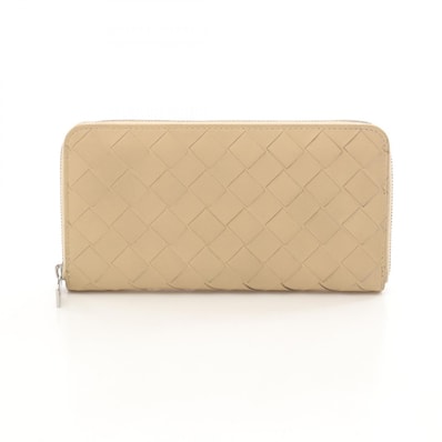ボッテガヴェネタ BOTTEGA VENETA イントレチャート ラウンド長財布 財布 レザー レディース ベージュ系 【中古】