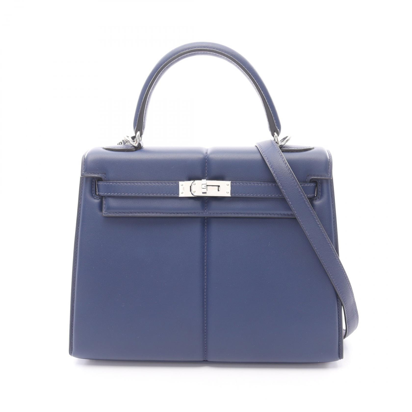 エルメス HERMES ケリーパデッド25 ハンドバッグ バッグ レザー ヴォースイフト ブルーサフィール Z刻印(2021年製造) レディース ネイビー系 【中古】