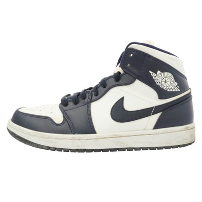 NIKE ナイキ 554724-174 Air Jordan 1 Mid White Metallic Gold Obsidian エアジョーダン1 スニーカー ホワイト系 ダークネイビー系 27.5cm【中古】