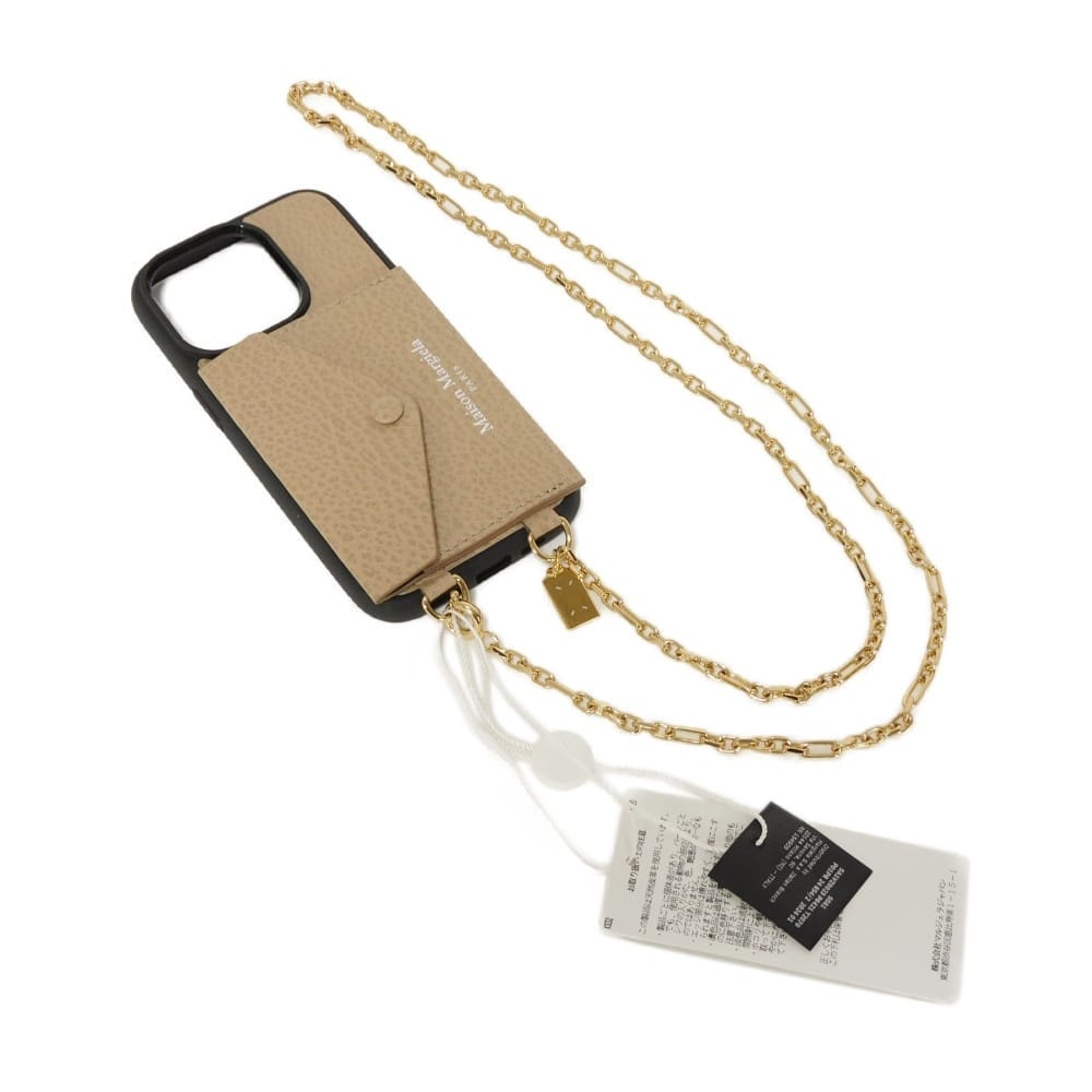 Maison Margiela メゾンマルジェラ iPhone 14Pro ケース グレイン カーフ チェーンストラップ 未使用 ロゴ ベージュ スマホケース SA1VZ0023 P6421 T2070