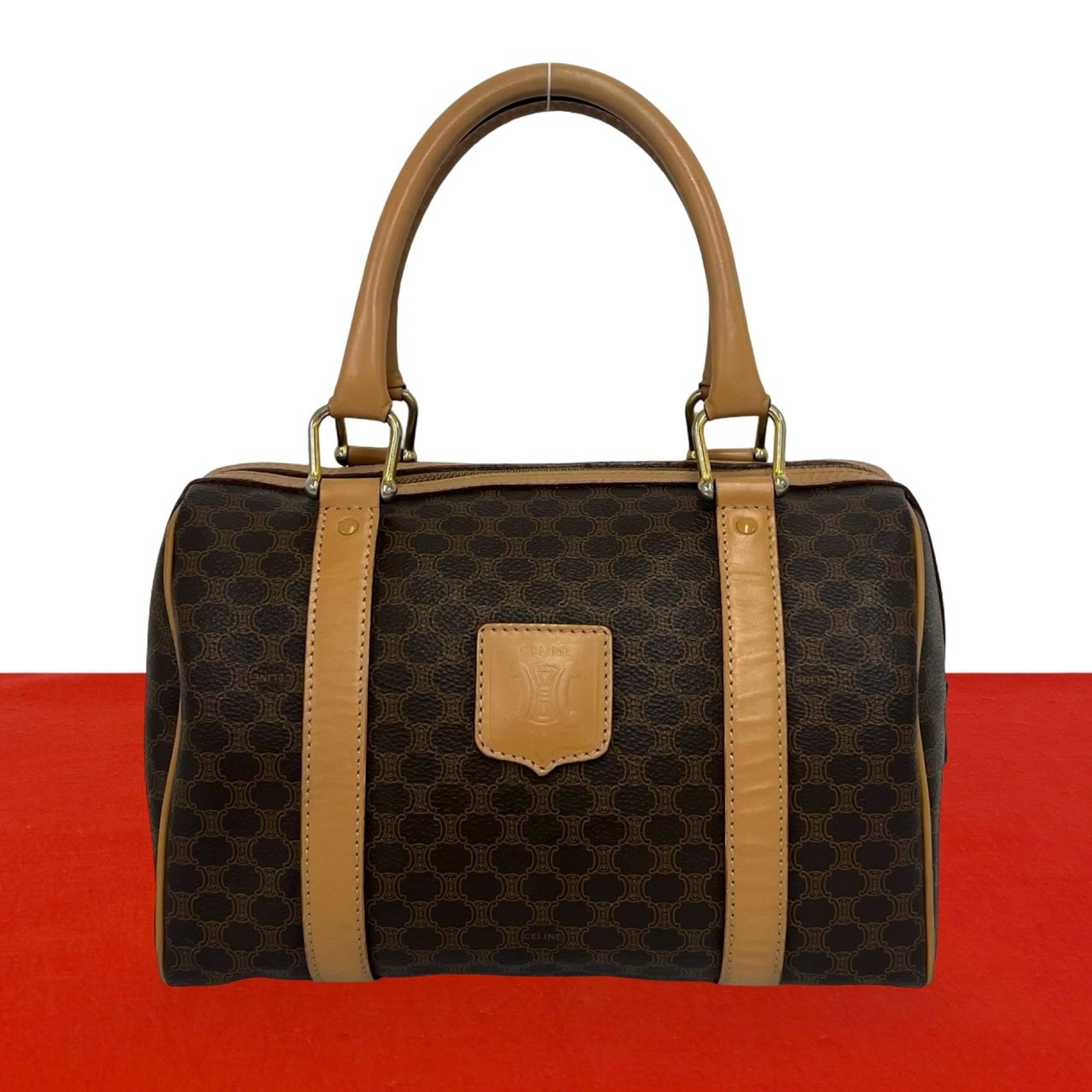 CELINE セリーヌ マカダム ブラゾン トリオンフ レザー PVC ハンドバッグ ブラウン
277-4