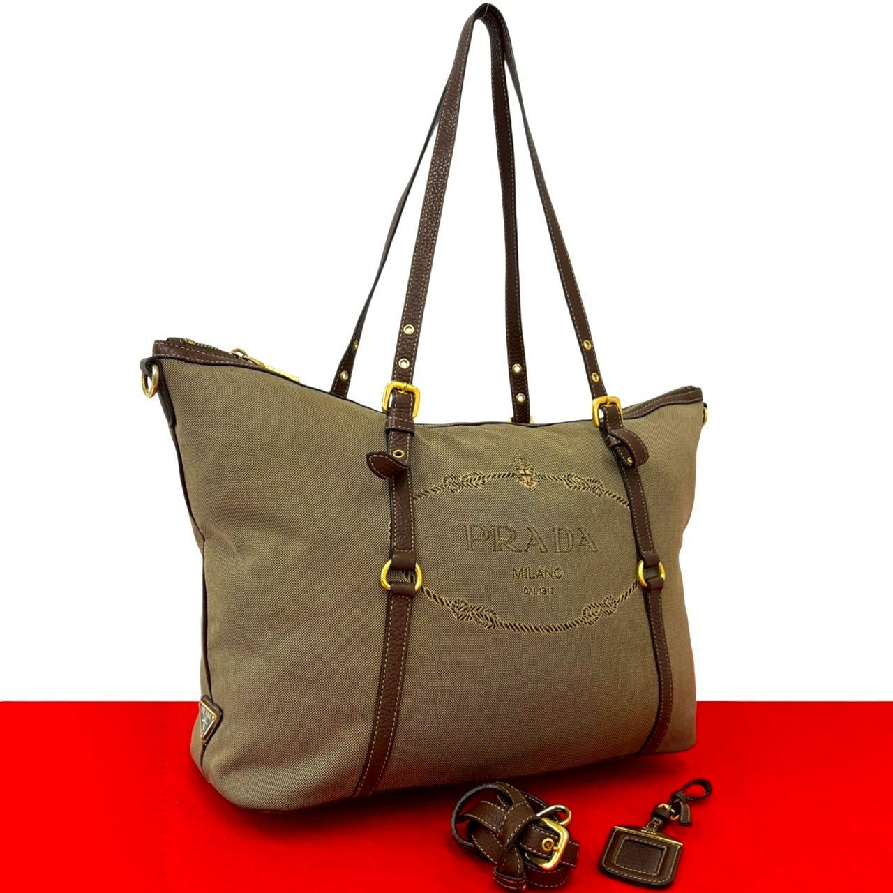 PRADA プラダ ロゴ ナイロン レザー ショルダーバッグ ブラウン
 95976