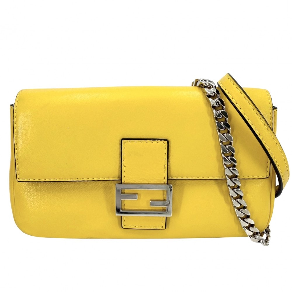 FENDI フェンディ 2WAY マイクロ ミニハンドバッグ ショルダーバッグ 肩掛け 斜め掛け マンマバケット 8M0354  レザー    イエロー シルバー金具 レディース【中古品】