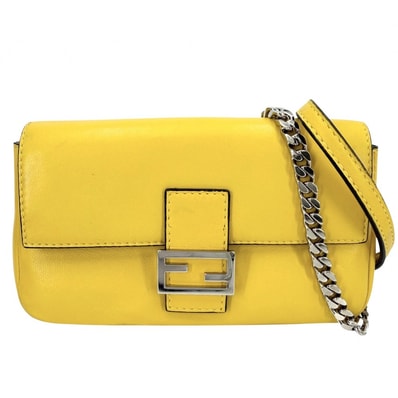 FENDI フェンディ 2WAY マイクロ ミニハンドバッグ ショルダーバッグ 肩掛け 斜め掛け マンマバケット 8M0354 レザー イエロー シルバー金具 レディース【中古品】