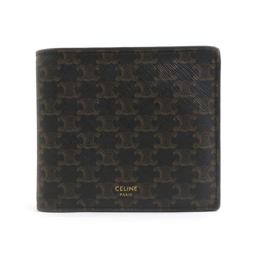 セリーヌ CELINE 二つ折り財布 トリオンフ バイフォールド ウォレット PVCコーティングキャンバス ブラック ユニセックス【中古】 h31435g