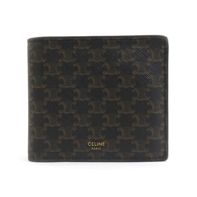 セリーヌ CELINE 二つ折り財布 トリオンフ バイフォールド ウォレット PVCコーティングキャンバス ブラック ユニセックス【中古】 h31435g