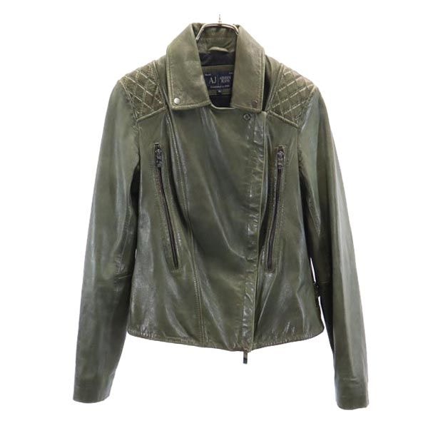 ARMANI JEANS アルマーニジーンズ ライダース レザージャケット 42 カーキ系