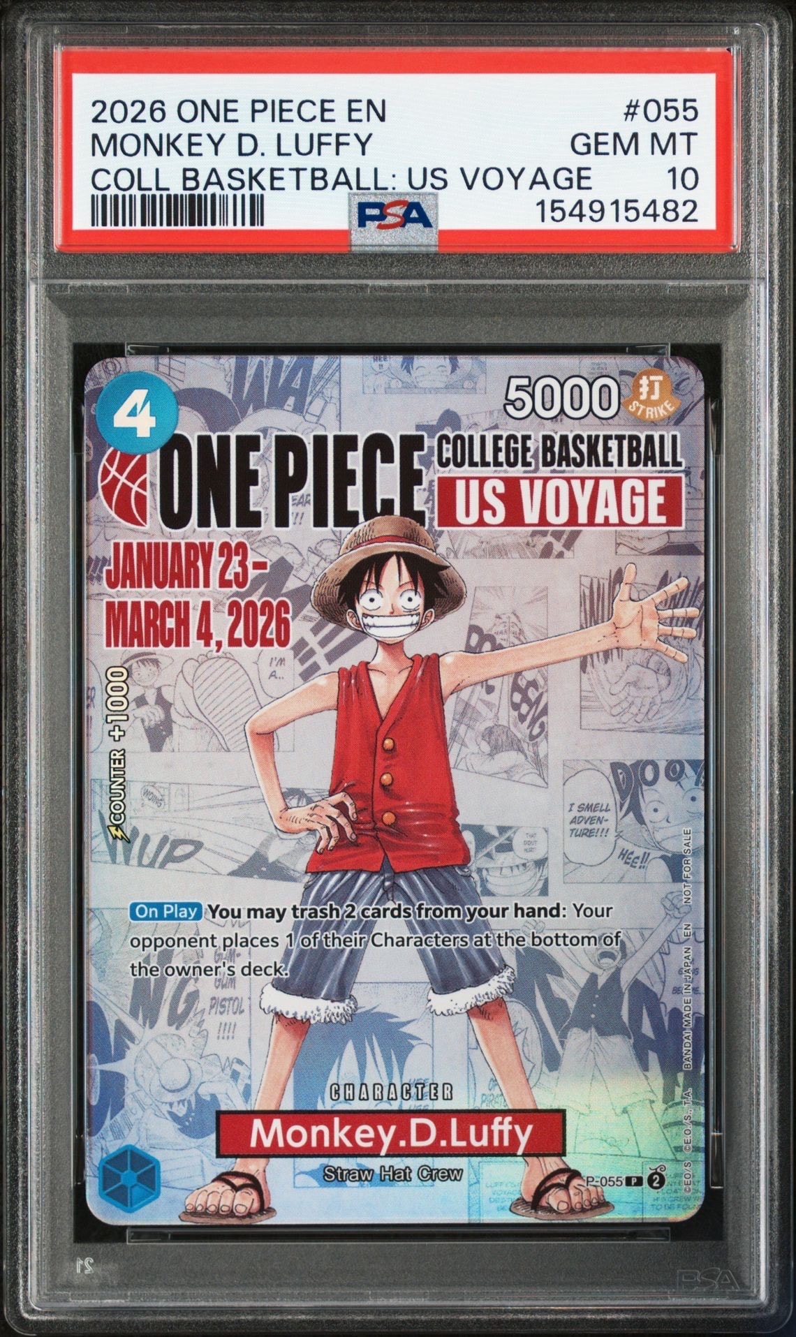 モンキー・D・ルフィ:P (開封済) [P-055]【英語版】(プロモーションカード「ワンピース カレッジ バスケットボール:USボヤージュ」)