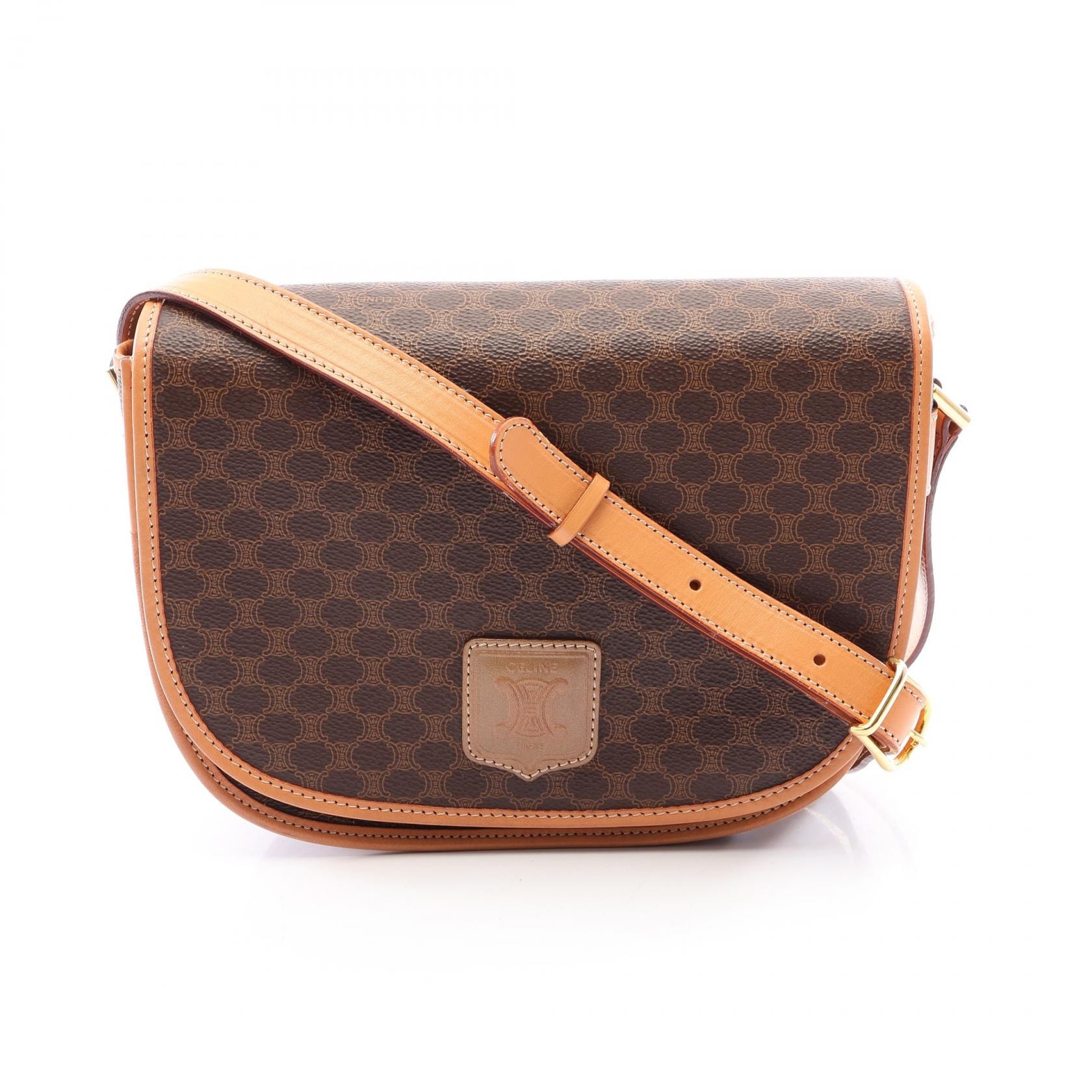 セリーヌ CELINE マカダム ショルダーバッグ バッグ PVCコーティングキャンバス レザー レディース ブラウン系 【中古】