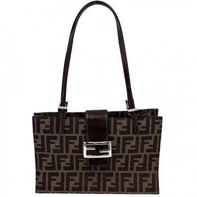 FENDI フェンディ トートバッグ ズッカ ハンドバッグ 肩掛け キャンバス レザー ブラウン 茶 シルバー金具 レディース【中古品】