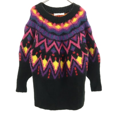 ZARA KNIT ザラニット ネイティブ柄 長袖 セーター S ブラック系