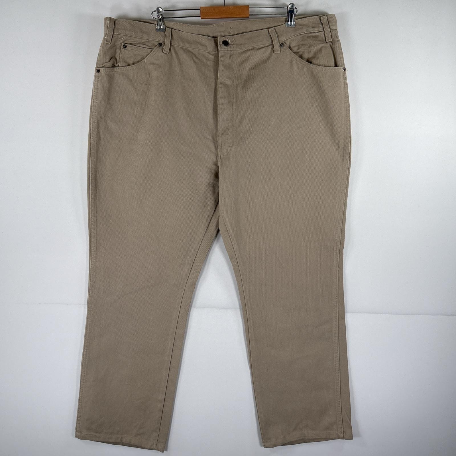 古着 ディッキーズ Dickies ワークパンツ デニム チノパン 5ポケット 大きいサイズ ストレート ワンポイント w46 L30  ベージュ系 メンズ