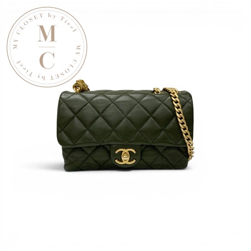 シャネル CHANEL バッグ ショルダーバッグ ラムスキン カーキ ゴールド マトラッセ ミニフラップバッグ ココマーク チェーンリング ターンロック 2way