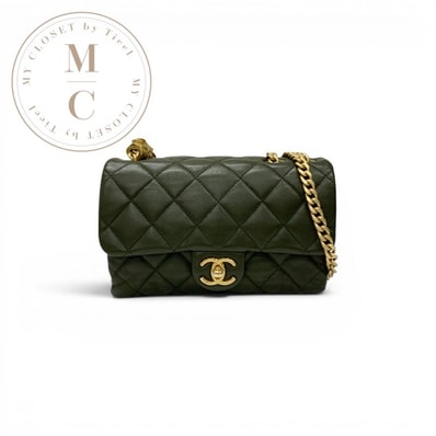 シャネル CHANEL バッグ ショルダーバッグ ラムスキン カーキ ゴールド マトラッセ ミニフラップバッグ ココマーク チェーンリング ターンロック 2way