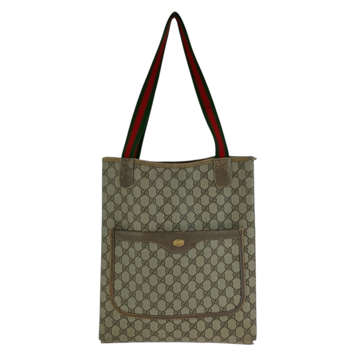 GUCCI グッチ ヴィンテージ オールドグッチ シェリーライン ベージュ GGスプリームキャンバス レザー/ トートバッグ ショルダーバッグ 600682 【中古】