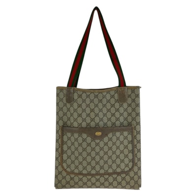 GUCCI グッチ ヴィンテージ オールドグッチ シェリーライン ベージュ GGスプリームキャンバス レザー/ トートバッグ ショルダーバッグ 600682 【中古】