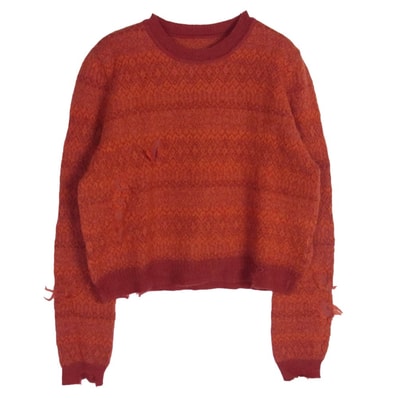MAISON MARGIELA メゾンマルジェラ ニット S51HA1179 1ライン 四つタグ ダメージ加工 ウール ニット セーター オレンジ系 S【中古】