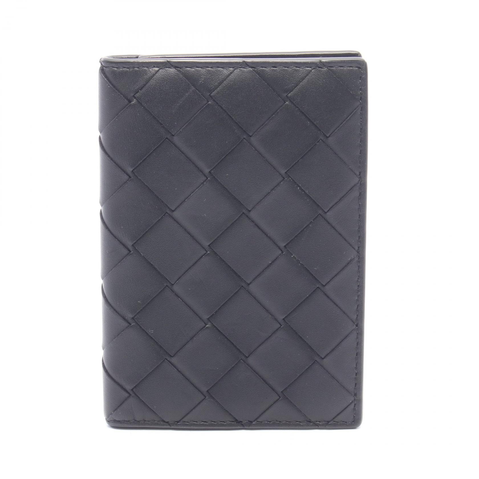 ボッテガヴェネタ BOTTEGA VENETA イントレチャート フラップ カードケース アクセサリー レザー メンズ ブラック系 749417VCPQ48803 【中古】