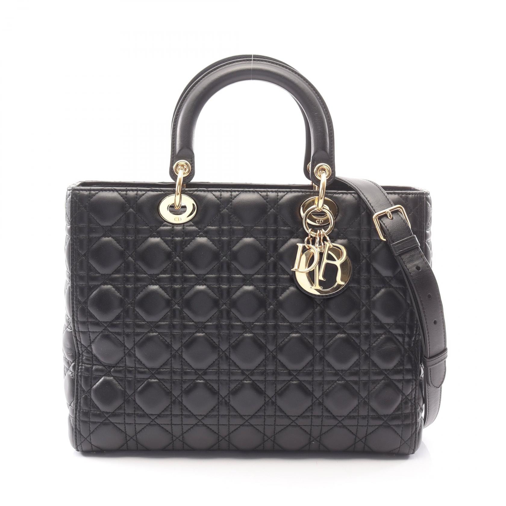 ディオール Dior レディディオール ラージ カナージュ 2WAY ハンドバッグ バッグ レザー レディース ブラック系 【中古】