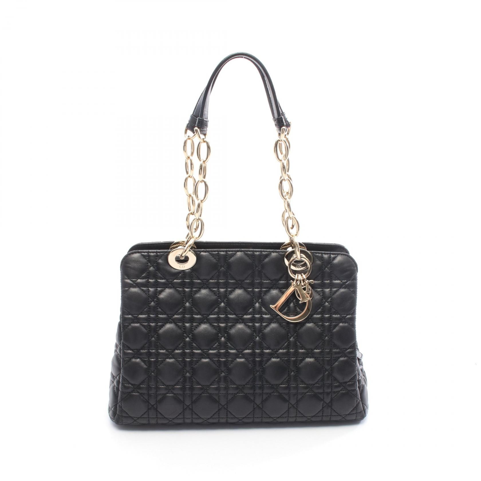 ディオール Dior LADY DIOR レディディオール カナージュ トートバッグ バッグ レザー レディース ブラック系 【中古】