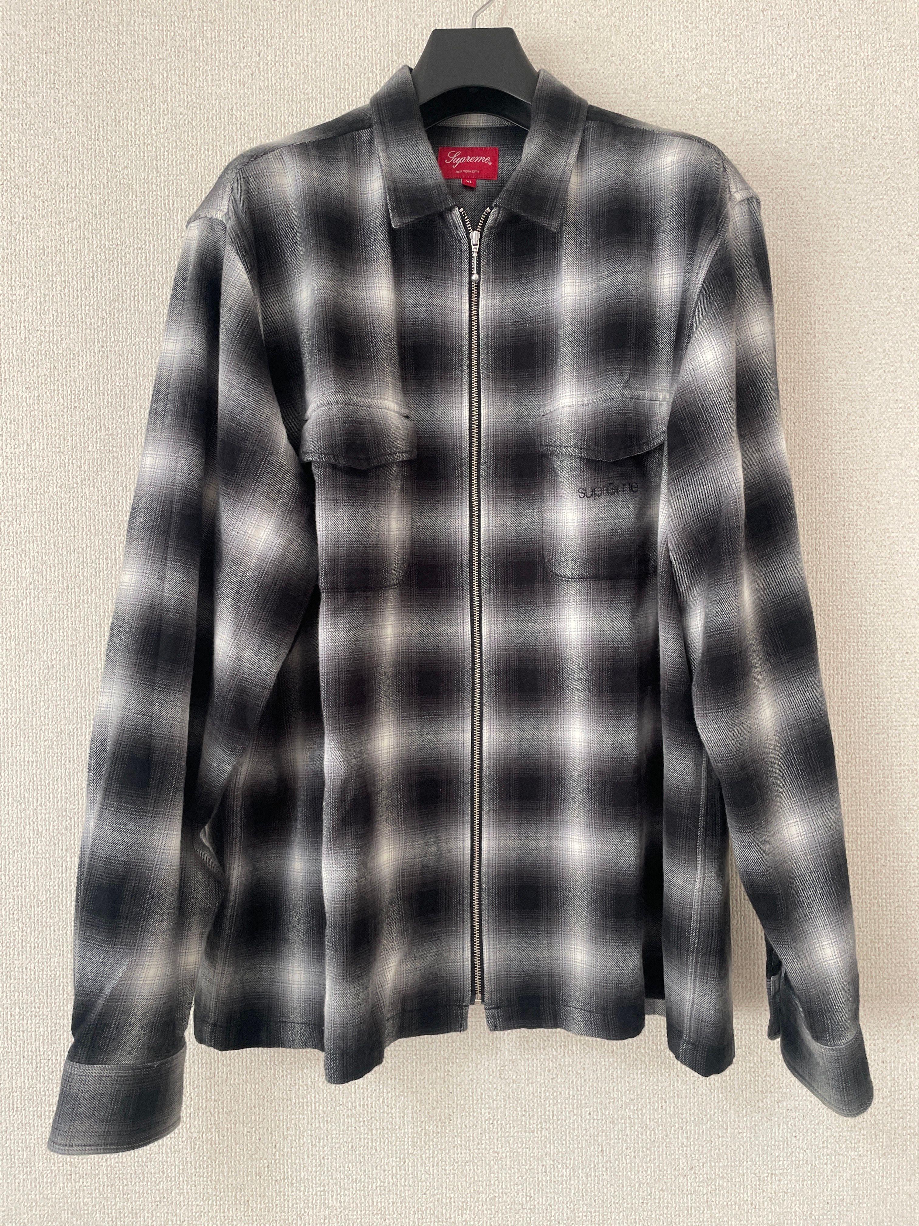 Supreme Shadow Plaid Flannel Zip Up Shirt "Black"