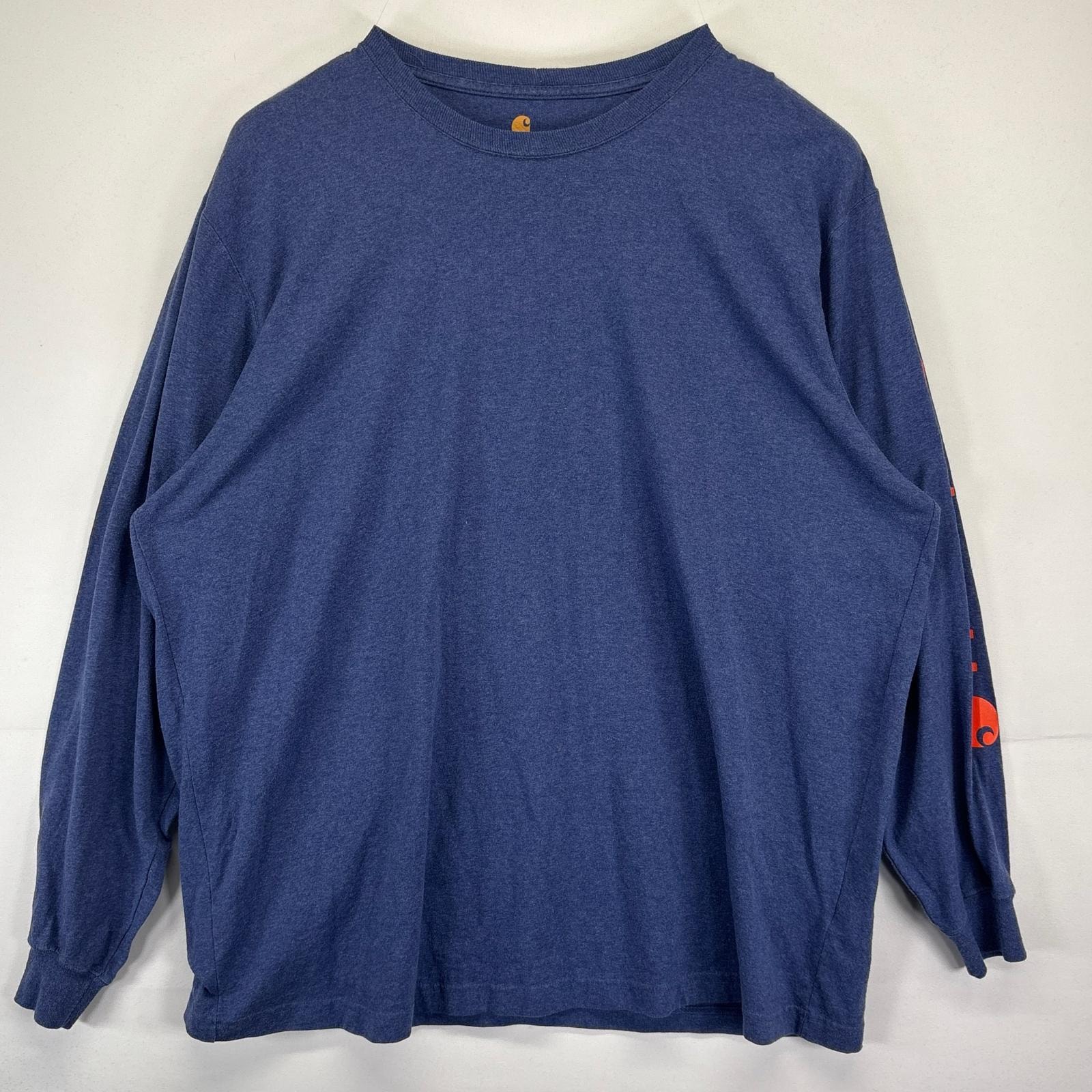古着 カーハート Carhartt 長袖Tシャツ 大きいサイズ 霜降り柄 袖プリント ワーク 14041  ブルー系 メンズ