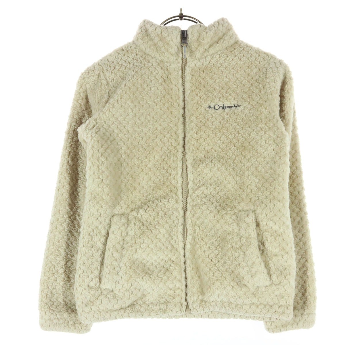 美品 Columbia コロンビア 英字 長袖 ボア フリースジャケット S ホワイト